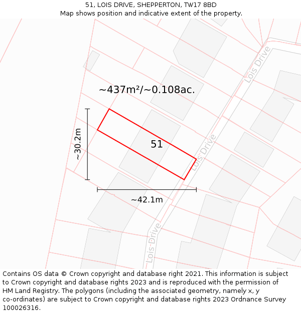 51, LOIS DRIVE, SHEPPERTON, TW17 8BD: Plot and title map