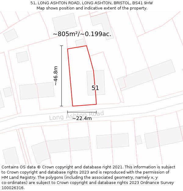 51, LONG ASHTON ROAD, LONG ASHTON, BRISTOL, BS41 9HW: Plot and title map