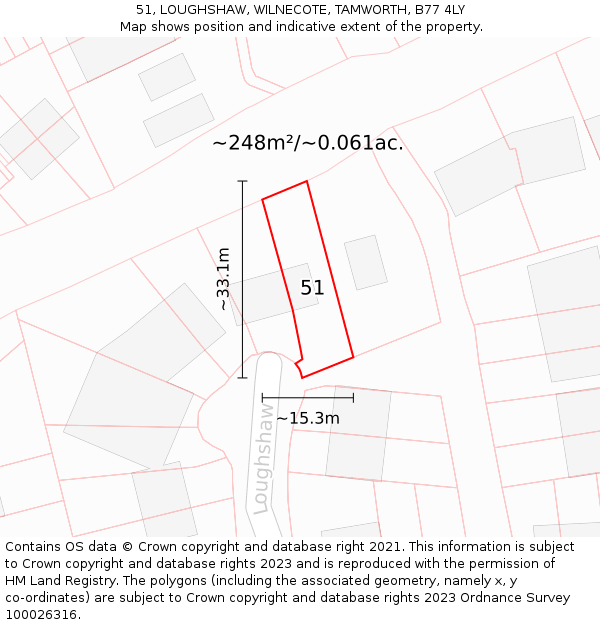 51, LOUGHSHAW, WILNECOTE, TAMWORTH, B77 4LY: Plot and title map