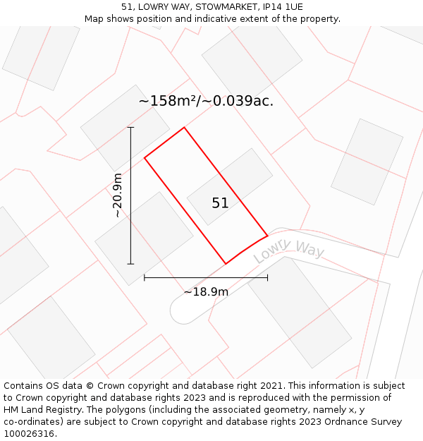 51, LOWRY WAY, STOWMARKET, IP14 1UE: Plot and title map