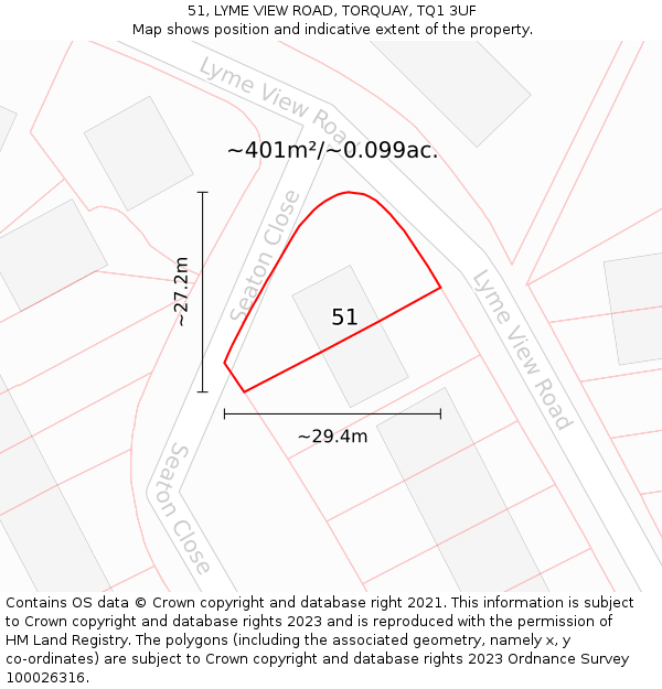 51, LYME VIEW ROAD, TORQUAY, TQ1 3UF: Plot and title map