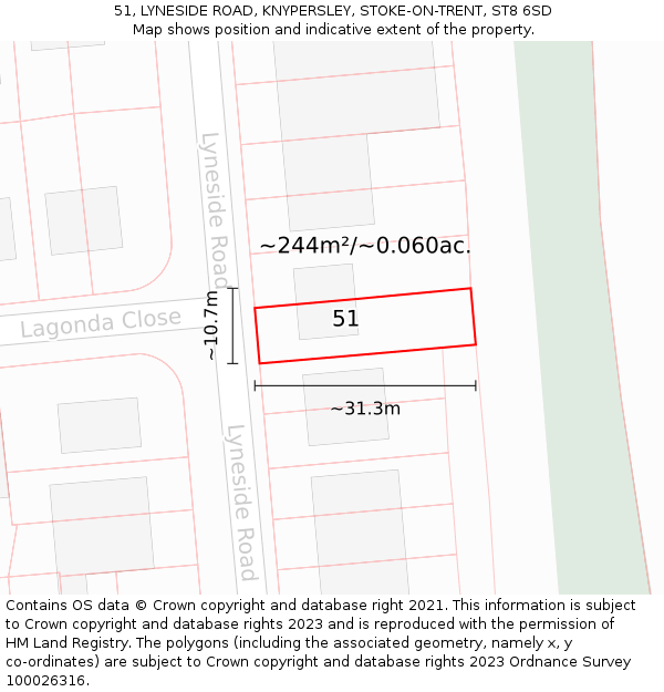 51, LYNESIDE ROAD, KNYPERSLEY, STOKE-ON-TRENT, ST8 6SD: Plot and title map