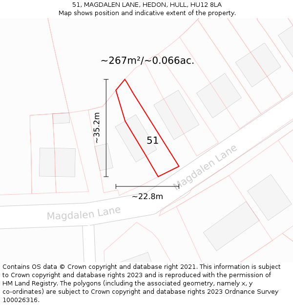 51, MAGDALEN LANE, HEDON, HULL, HU12 8LA: Plot and title map