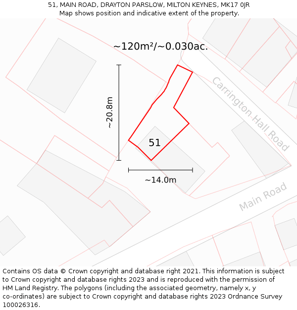 51, MAIN ROAD, DRAYTON PARSLOW, MILTON KEYNES, MK17 0JR: Plot and title map