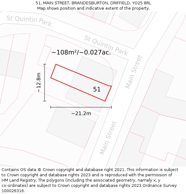 51, MAIN STREET, BRANDESBURTON, DRIFFIELD, YO25 8RL: Plot and title map