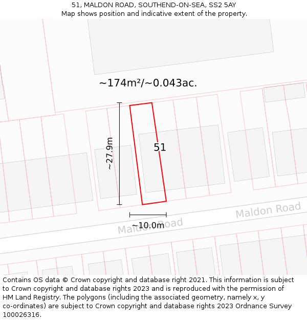 51, MALDON ROAD, SOUTHEND-ON-SEA, SS2 5AY: Plot and title map