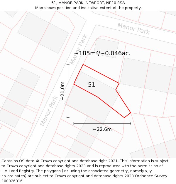 51, MANOR PARK, NEWPORT, NP10 8SA: Plot and title map