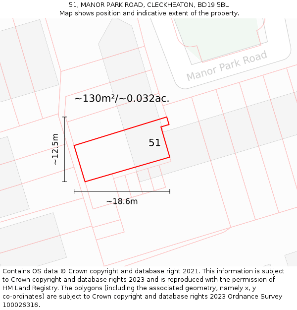 51, MANOR PARK ROAD, CLECKHEATON, BD19 5BL: Plot and title map