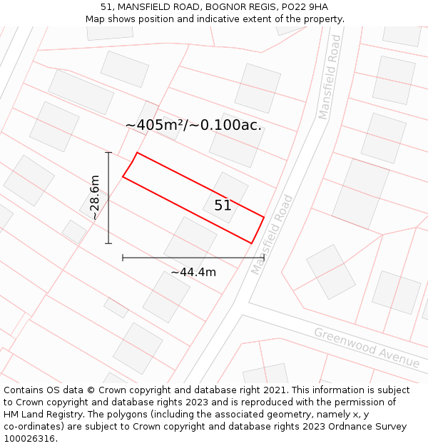 51, MANSFIELD ROAD, BOGNOR REGIS, PO22 9HA: Plot and title map