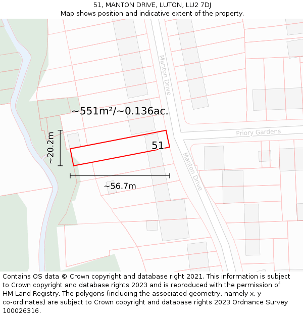 51, MANTON DRIVE, LUTON, LU2 7DJ: Plot and title map