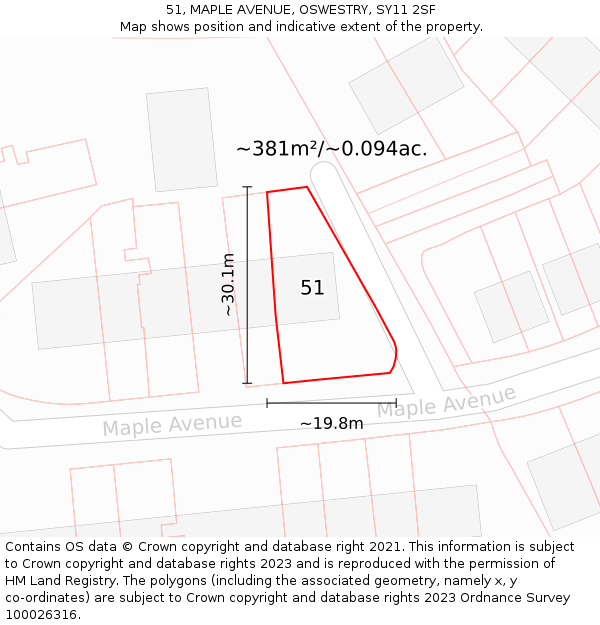 51, MAPLE AVENUE, OSWESTRY, SY11 2SF: Plot and title map