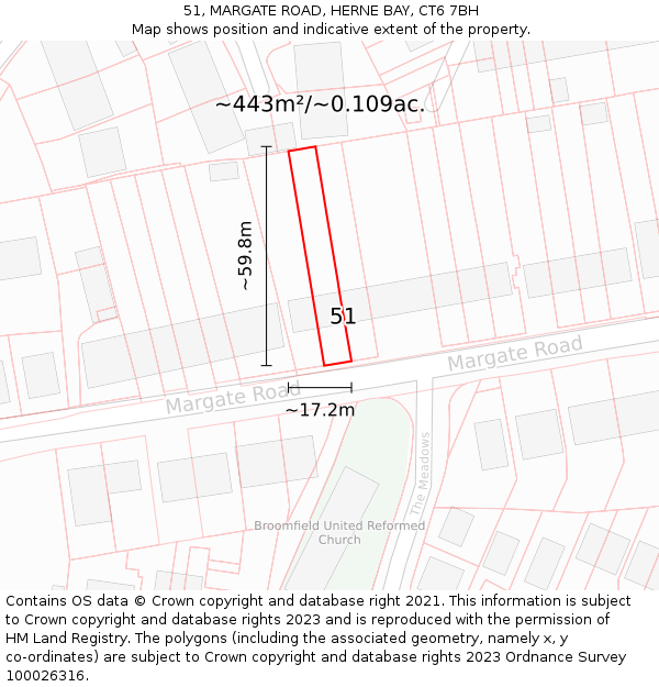 51, MARGATE ROAD, HERNE BAY, CT6 7BH: Plot and title map