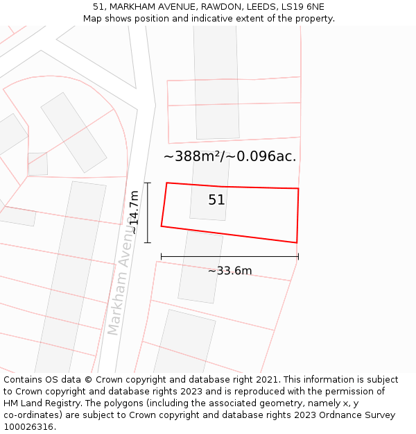 51, MARKHAM AVENUE, RAWDON, LEEDS, LS19 6NE: Plot and title map