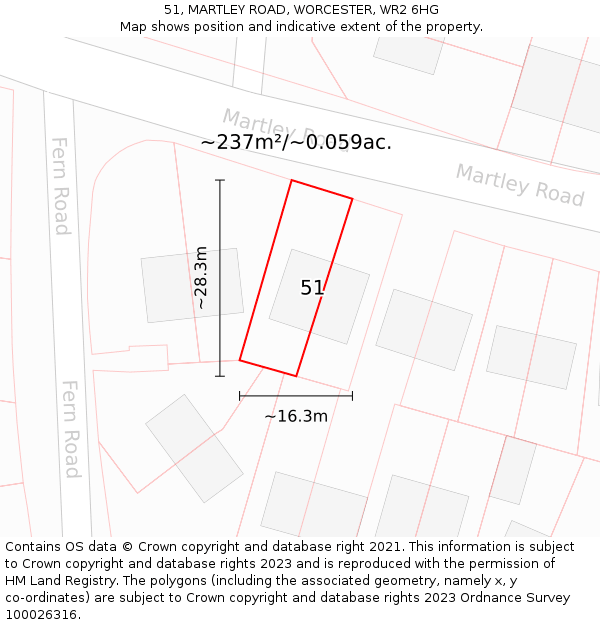 51, MARTLEY ROAD, WORCESTER, WR2 6HG: Plot and title map