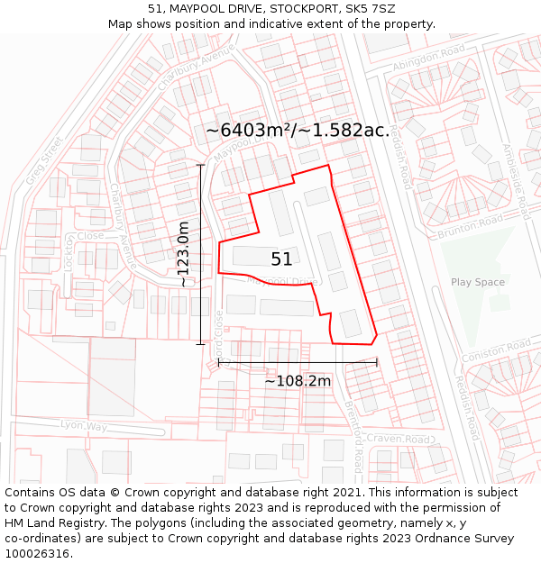 51, MAYPOOL DRIVE, STOCKPORT, SK5 7SZ: Plot and title map