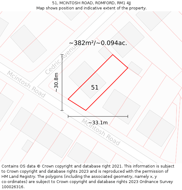 51, MCINTOSH ROAD, ROMFORD, RM1 4JJ: Plot and title map