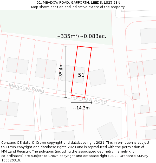 51, MEADOW ROAD, GARFORTH, LEEDS, LS25 2EN: Plot and title map