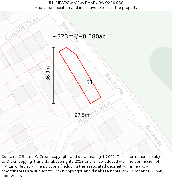 51, MEADOW VIEW, BANBURY, OX16 9SS: Plot and title map