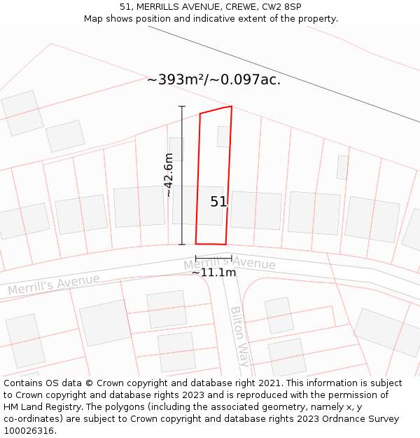 51, MERRILLS AVENUE, CREWE, CW2 8SP: Plot and title map