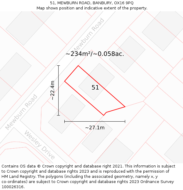 51, MEWBURN ROAD, BANBURY, OX16 9PQ: Plot and title map