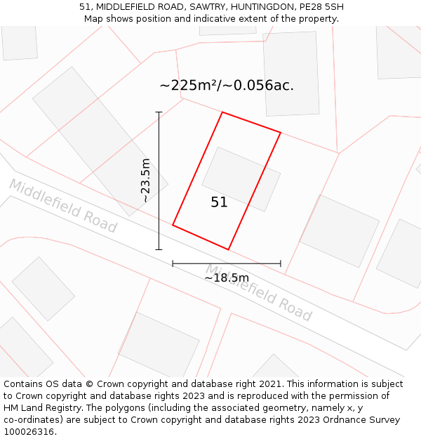 51, MIDDLEFIELD ROAD, SAWTRY, HUNTINGDON, PE28 5SH: Plot and title map