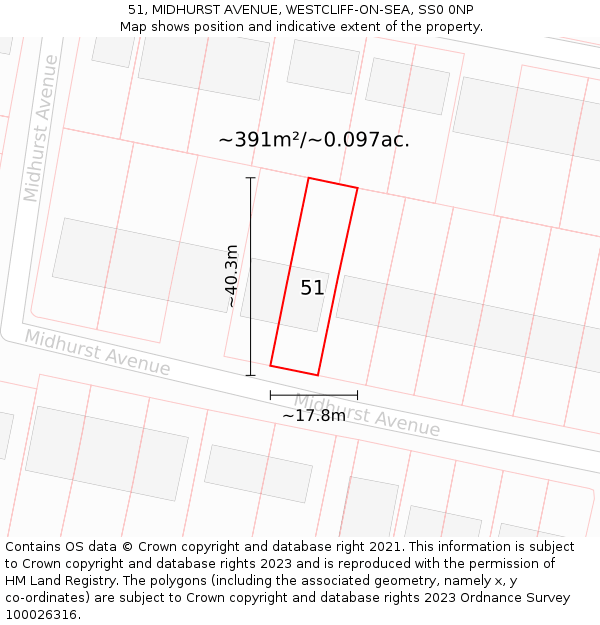 51, MIDHURST AVENUE, WESTCLIFF-ON-SEA, SS0 0NP: Plot and title map