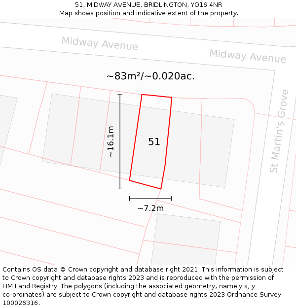 51, MIDWAY AVENUE, BRIDLINGTON, YO16 4NR: Plot and title map