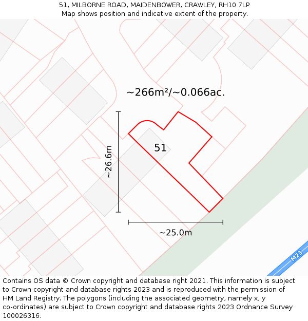 51, MILBORNE ROAD, MAIDENBOWER, CRAWLEY, RH10 7LP: Plot and title map