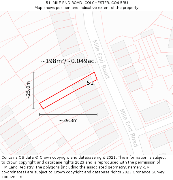 51, MILE END ROAD, COLCHESTER, CO4 5BU: Plot and title map