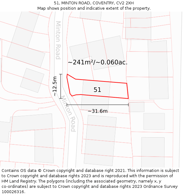 51, MINTON ROAD, COVENTRY, CV2 2XH: Plot and title map