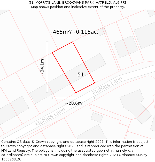 51, MOFFATS LANE, BROOKMANS PARK, HATFIELD, AL9 7RT: Plot and title map