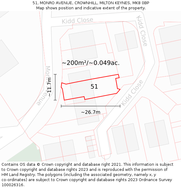 51, MONRO AVENUE, CROWNHILL, MILTON KEYNES, MK8 0BP: Plot and title map