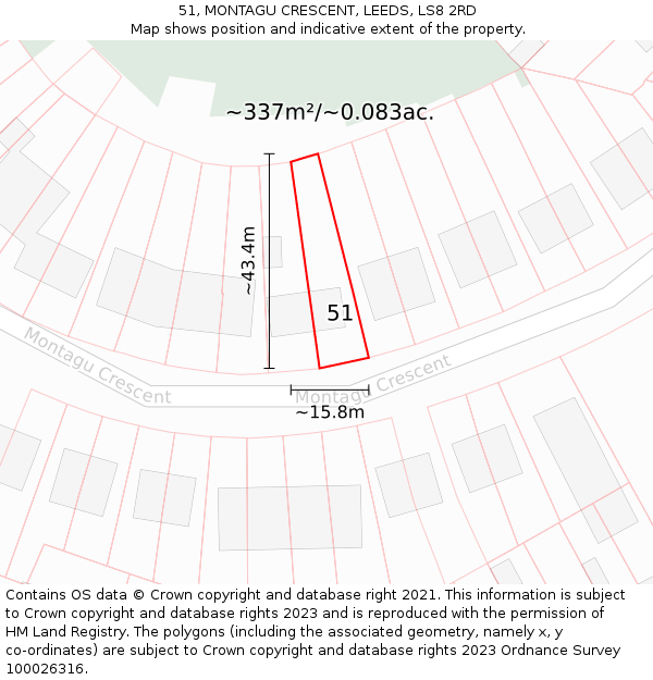 51, MONTAGU CRESCENT, LEEDS, LS8 2RD: Plot and title map