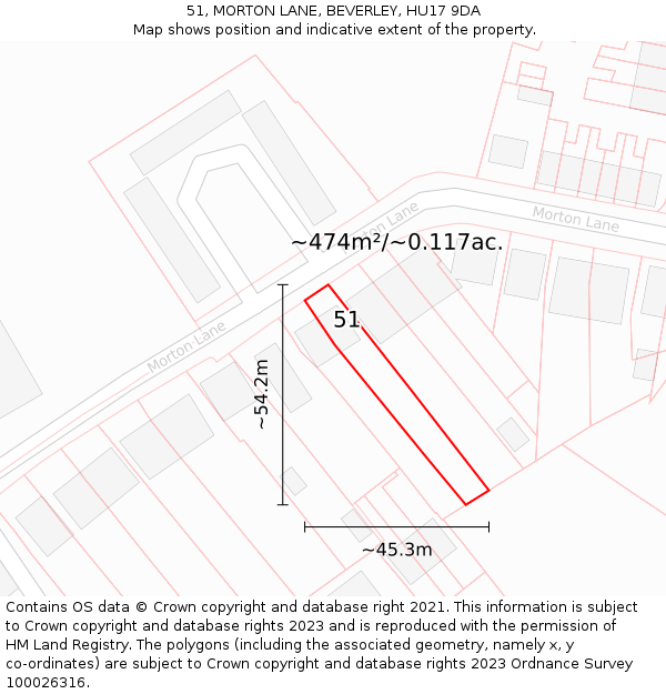 51, MORTON LANE, BEVERLEY, HU17 9DA: Plot and title map