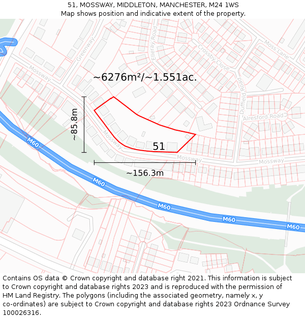 51, MOSSWAY, MIDDLETON, MANCHESTER, M24 1WS: Plot and title map