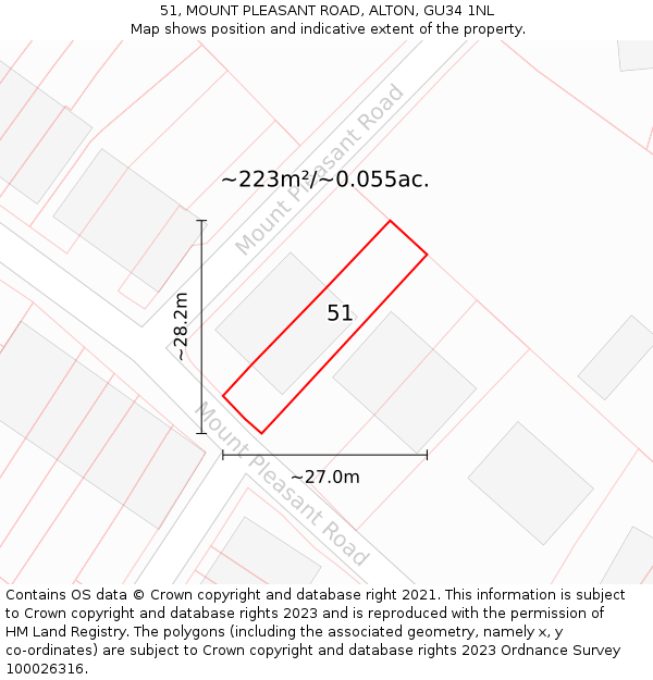 51, MOUNT PLEASANT ROAD, ALTON, GU34 1NL: Plot and title map