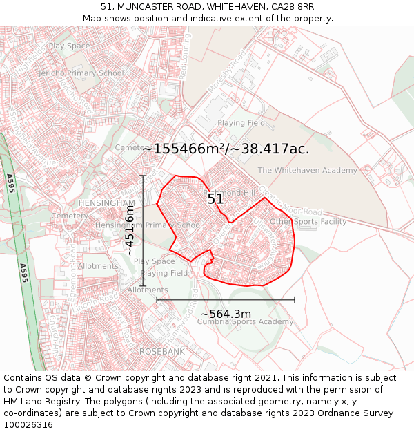 51, MUNCASTER ROAD, WHITEHAVEN, CA28 8RR: Plot and title map