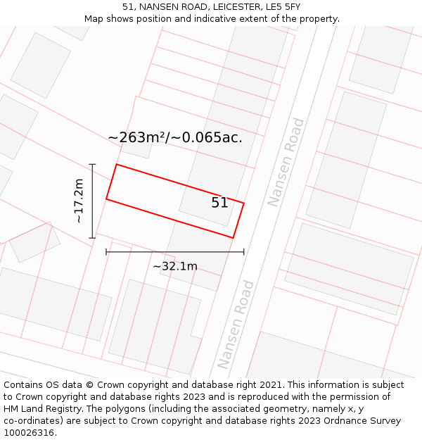 51, NANSEN ROAD, LEICESTER, LE5 5FY: Plot and title map