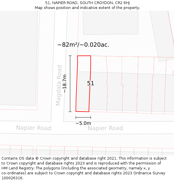 51, NAPIER ROAD, SOUTH CROYDON, CR2 6HJ: Plot and title map