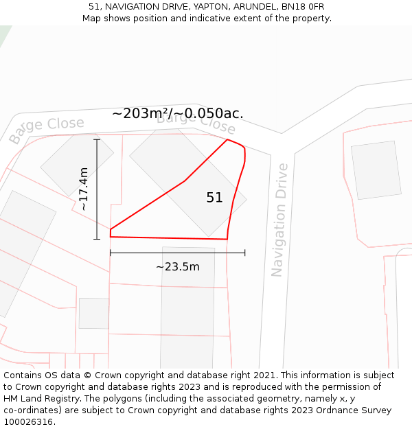 51, NAVIGATION DRIVE, YAPTON, ARUNDEL, BN18 0FR: Plot and title map