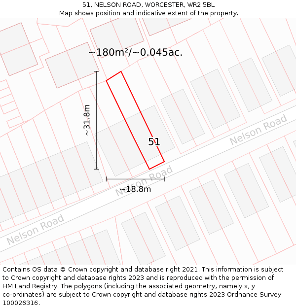 51, NELSON ROAD, WORCESTER, WR2 5BL: Plot and title map