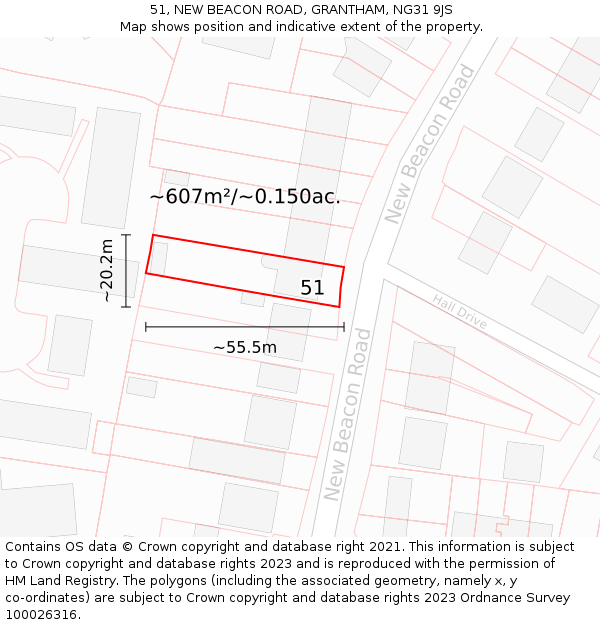 51, NEW BEACON ROAD, GRANTHAM, NG31 9JS: Plot and title map