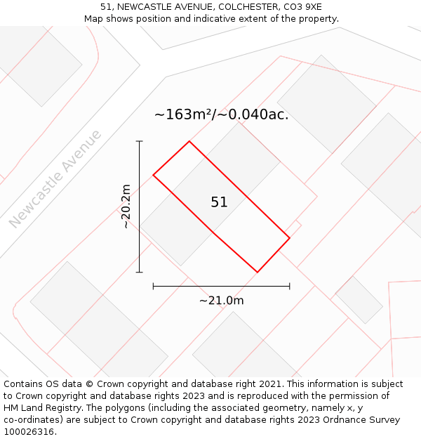 51, NEWCASTLE AVENUE, COLCHESTER, CO3 9XE: Plot and title map