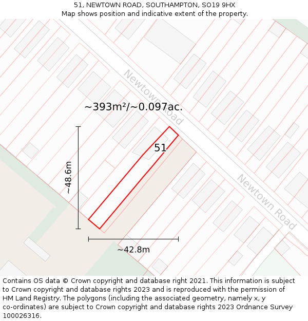 51, NEWTOWN ROAD, SOUTHAMPTON, SO19 9HX: Plot and title map