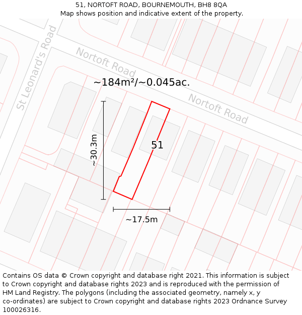 51, NORTOFT ROAD, BOURNEMOUTH, BH8 8QA: Plot and title map