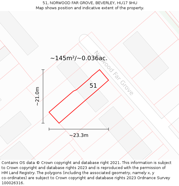 51, NORWOOD FAR GROVE, BEVERLEY, HU17 9HU: Plot and title map