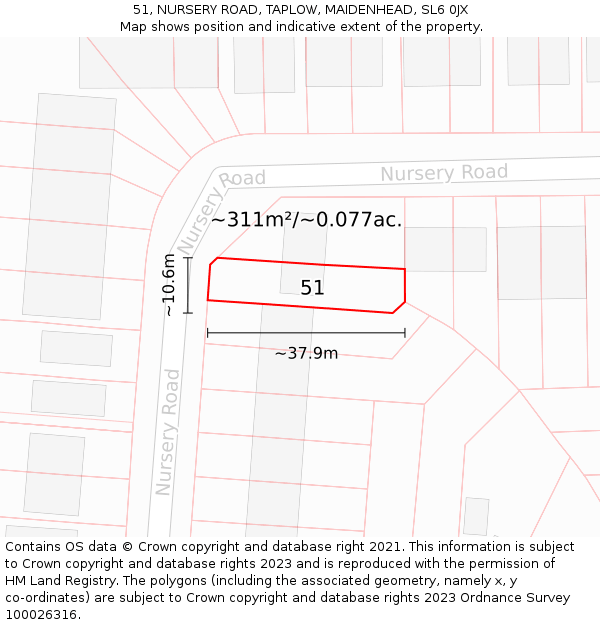 51, NURSERY ROAD, TAPLOW, MAIDENHEAD, SL6 0JX: Plot and title map