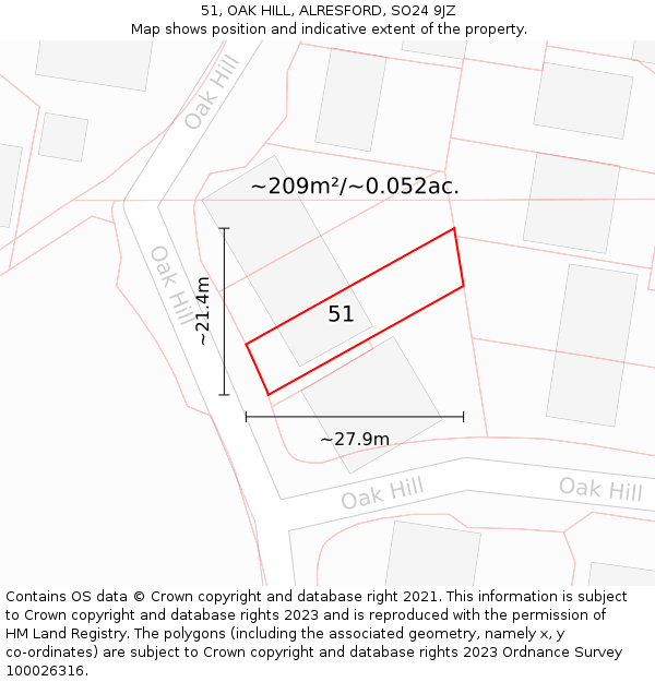 51, OAK HILL, ALRESFORD, SO24 9JZ: Plot and title map