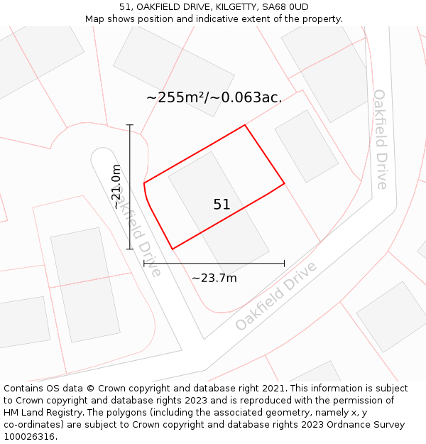 51, OAKFIELD DRIVE, KILGETTY, SA68 0UD: Plot and title map