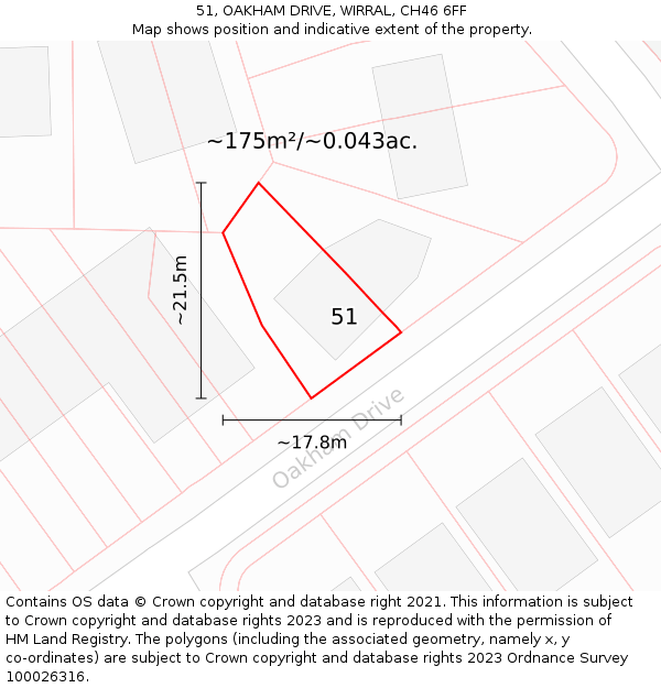 51, OAKHAM DRIVE, WIRRAL, CH46 6FF: Plot and title map